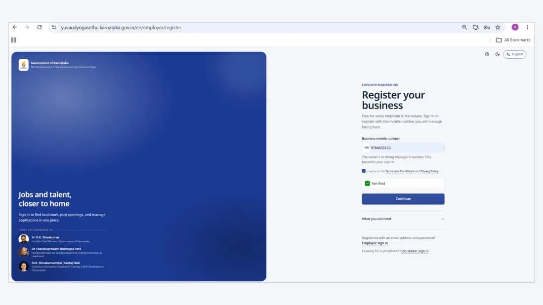 Figure 2: Employer registration and OTP verification