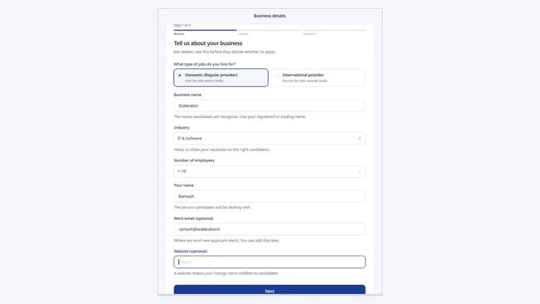 Figure 3: Step 1 – Business details