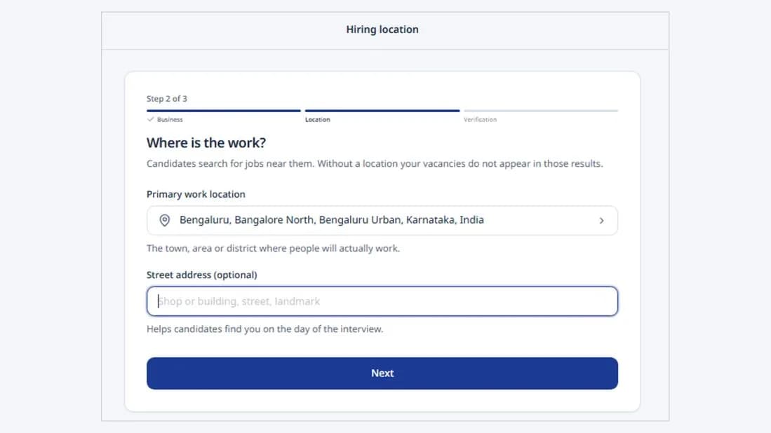 Figure 4: Step 2 – Hiring location