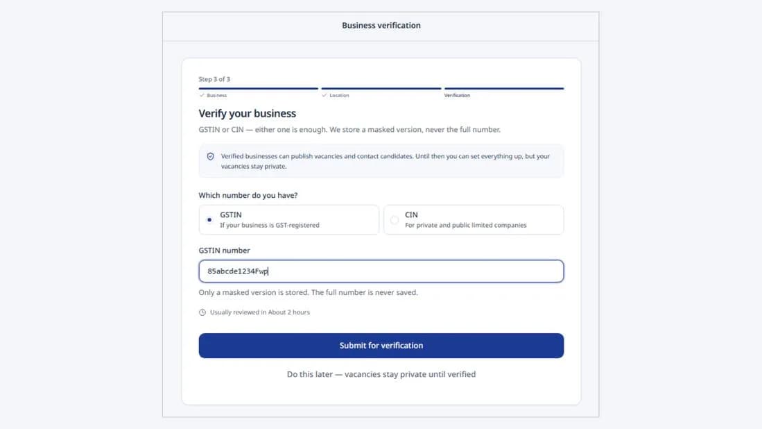 Figure 5: Step 3 – Business verification